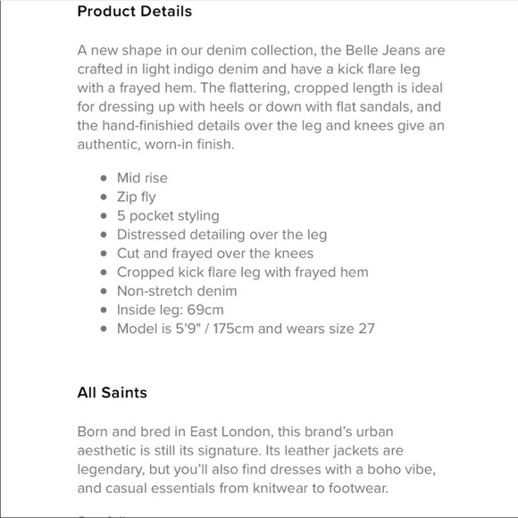 All Saints Flare Cropped Jeans indigo blue 26 - Picture 6 of 8